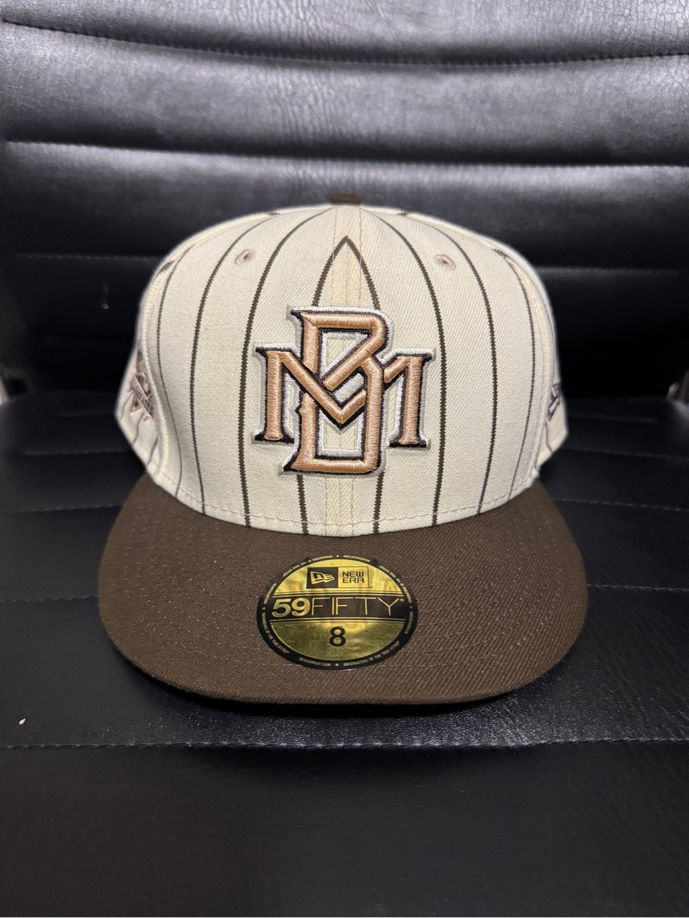 New Era Cream Pinstripe Fitted Cap with Brown Brim